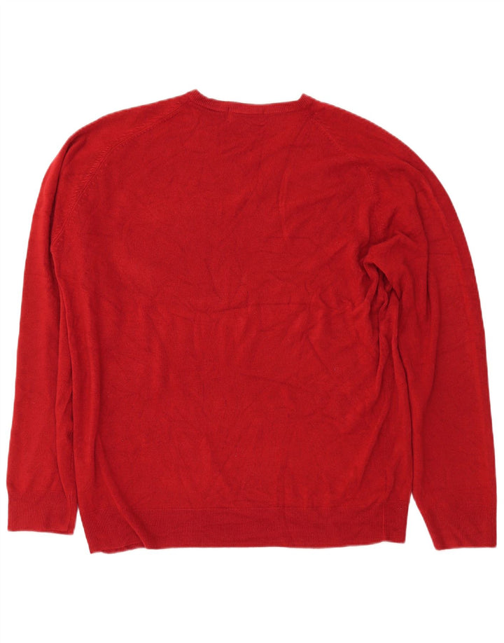 MARKS & SPENCER Mens Blue Harbour V-Neck Jumper Sweater Large Red Acrylic