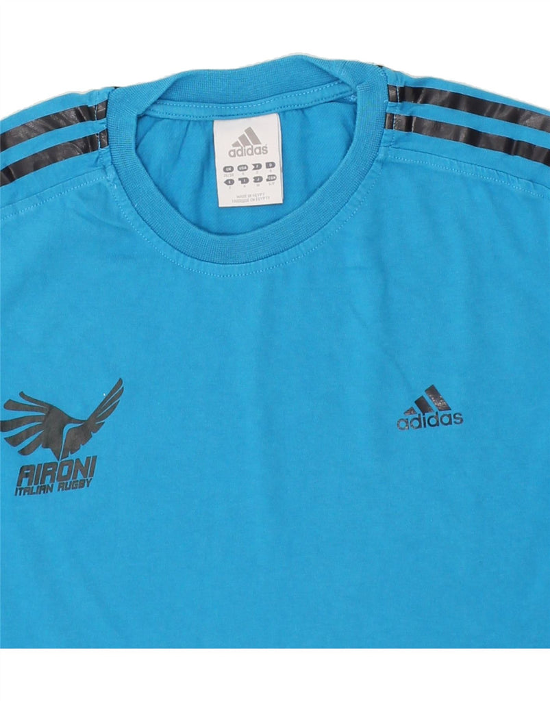 ADIDAS Mens Graphic T-Shirt Top UK 36/38 Small Blue Cotton Vintage Adidas and Second-Hand Adidas from Messina Hembry 