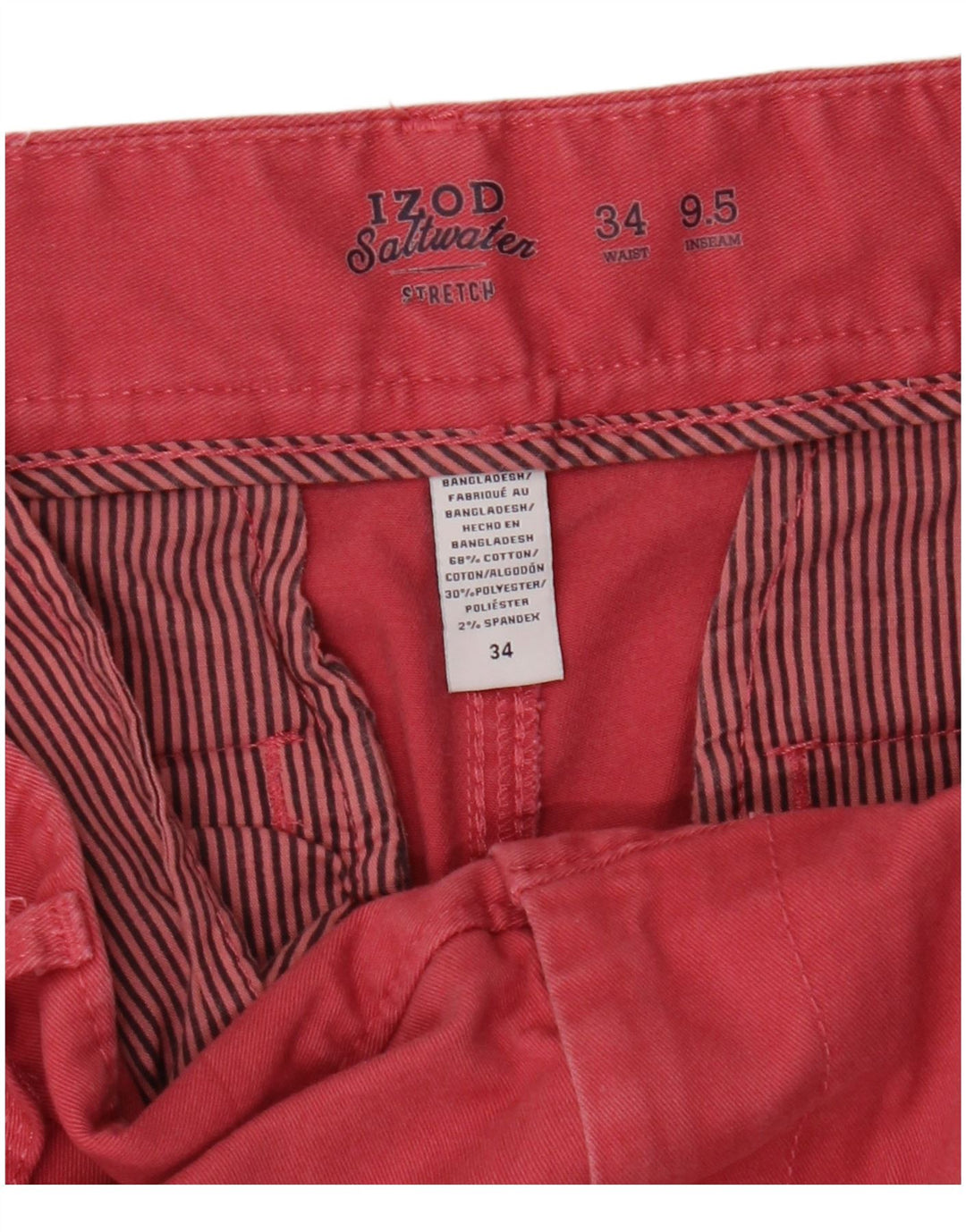 Izod Mens Salt Water Chino Shorts W34 Large Pink Cotton