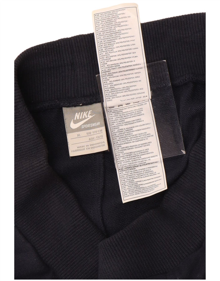 NIKE Boys Tracksuit Trousers 13-14 Years XL Navy Blue Colourblock Cotton