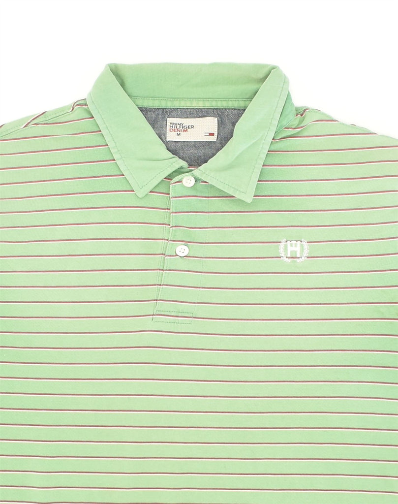 TOMMY HILFIGER Mens Polo Shirt Medium Green Striped Cotton | Vintage Tommy Hilfiger | Thrift | Second-Hand Tommy Hilfiger | Used Clothing | Messina Hembry 