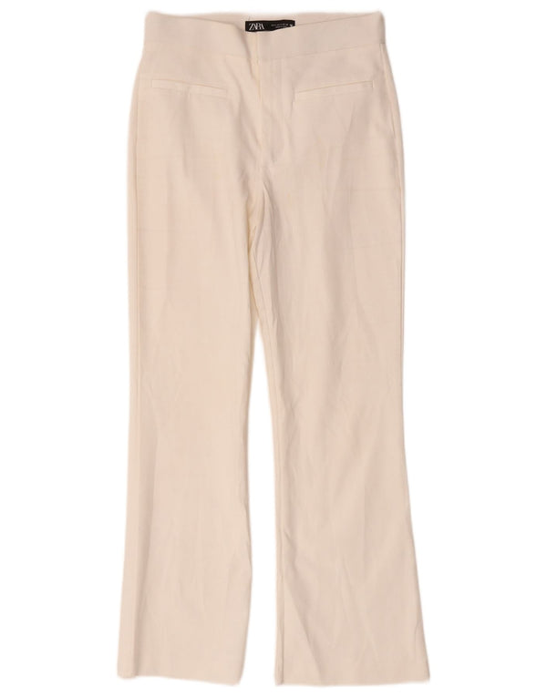 Zara Womens Bootcut Casual Trousers Small W26 L26 White Cotton