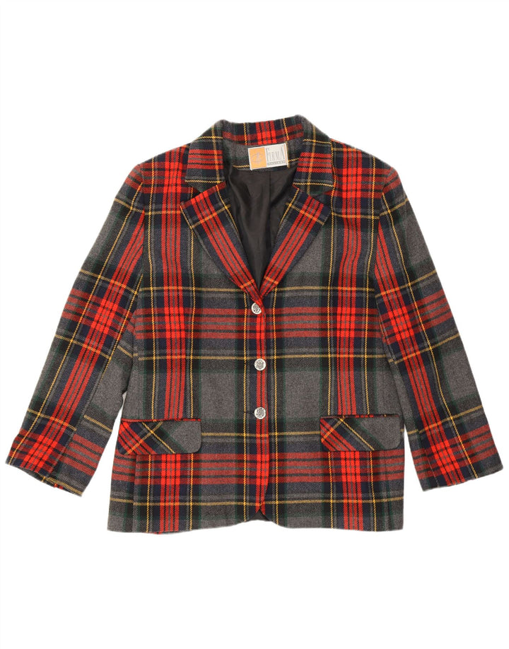 Vintage Womens 3 Button Blazer Jacket IT 50 XL Grey Check Polyester