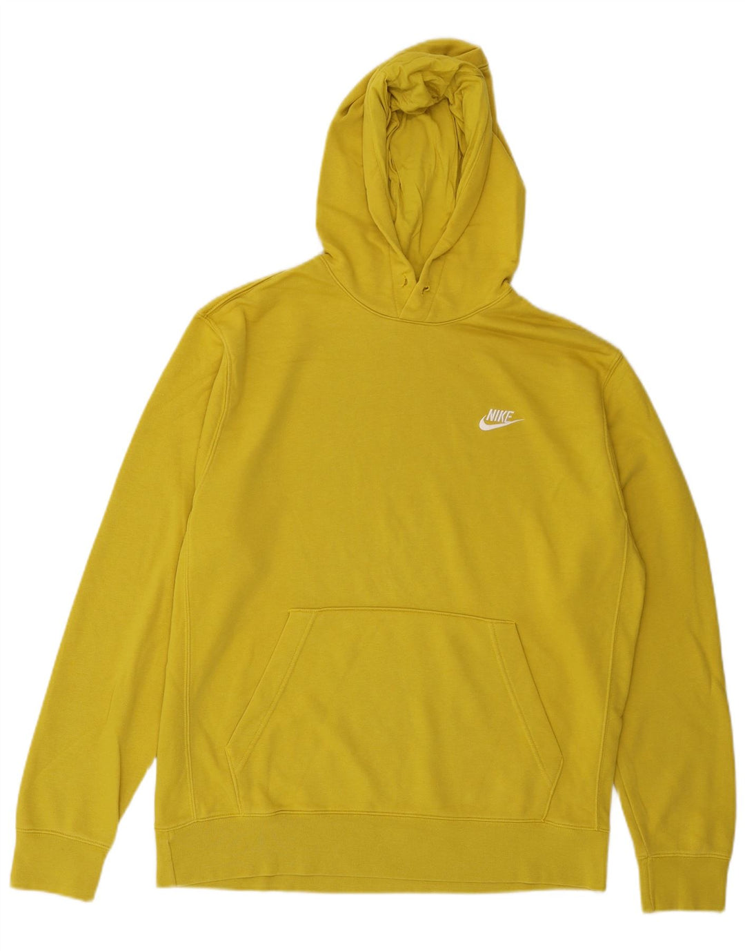 Nike Mens Hoodie Jumper Large Yellow Cotton