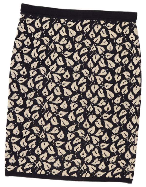 Roccobarocco Womens Knit Straight Skirt W34 Large Black Floral Wool