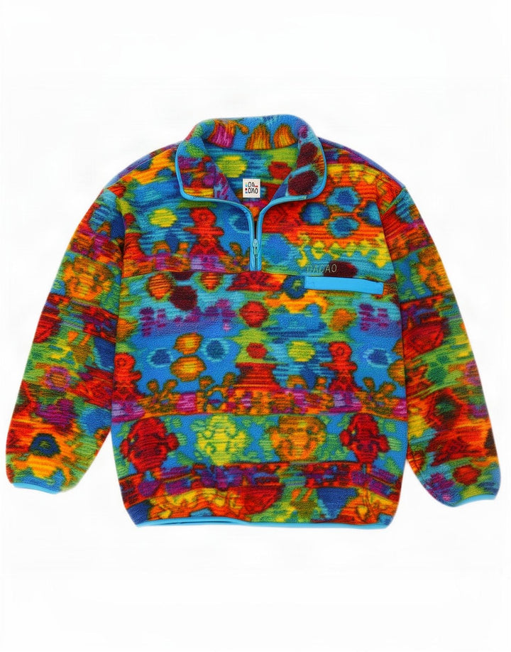 Vintage Womens Graphic Zip Neck Fleece Jumper EU 40 Medium Multicoloured