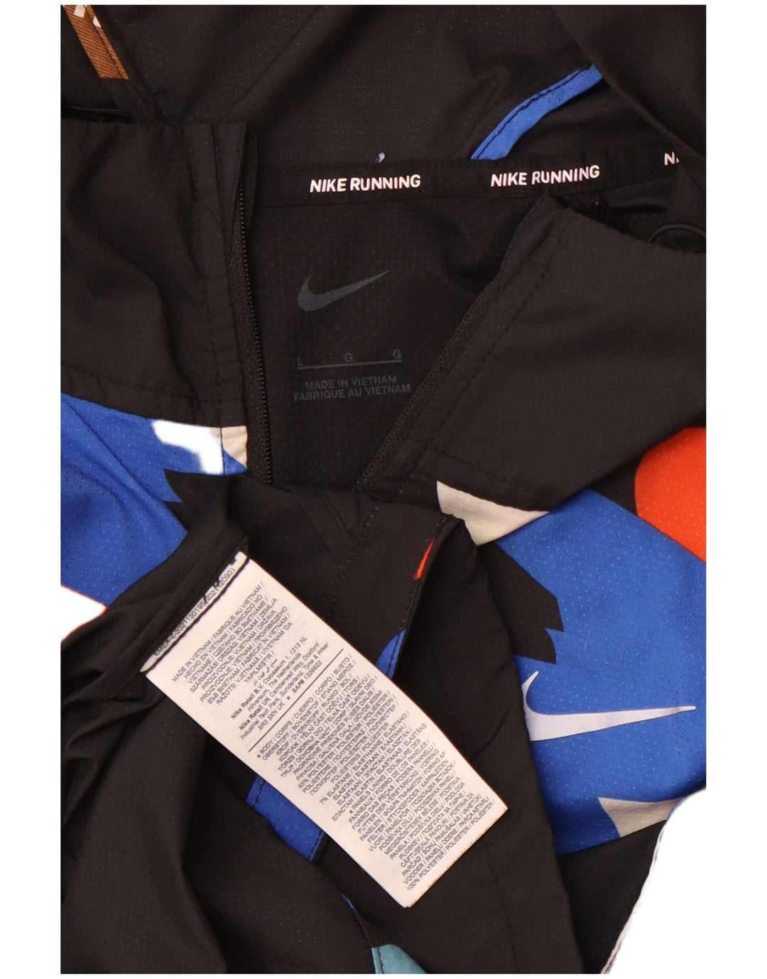 Nike Mens Hooded Tracksuit Top Jacket Large Black Geometric Polyester