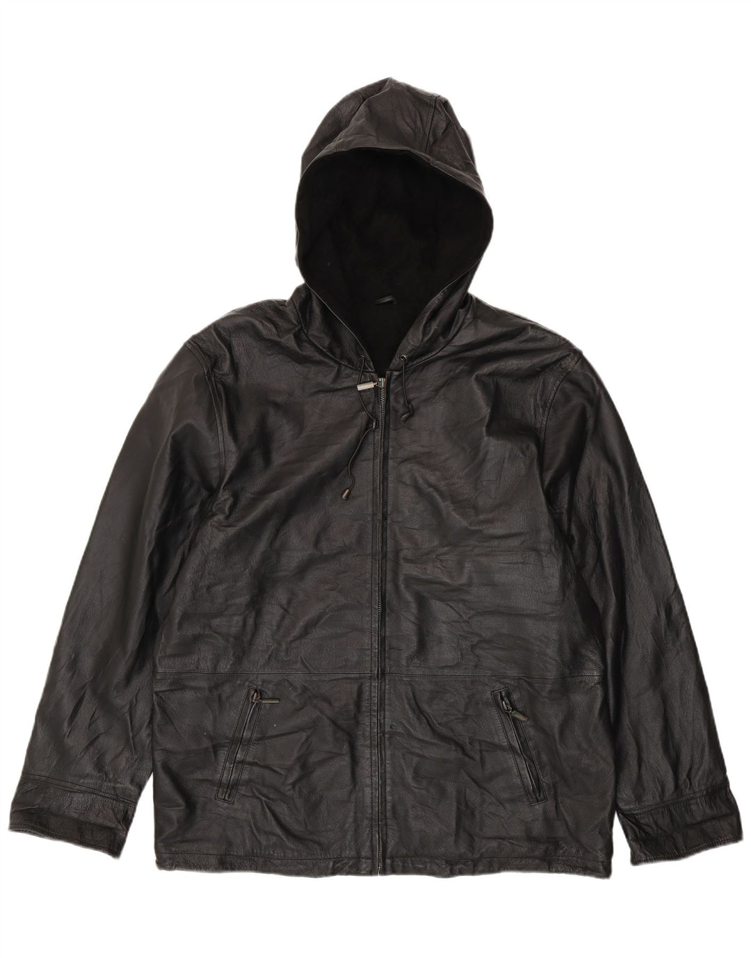 CANDA Womens Oversized Hooded Leather Jacket UK 18 XL Black Leather