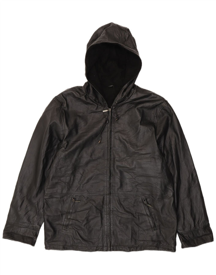 CANDA Womens Oversized Hooded Leather Jacket UK 18 XL Black Leather