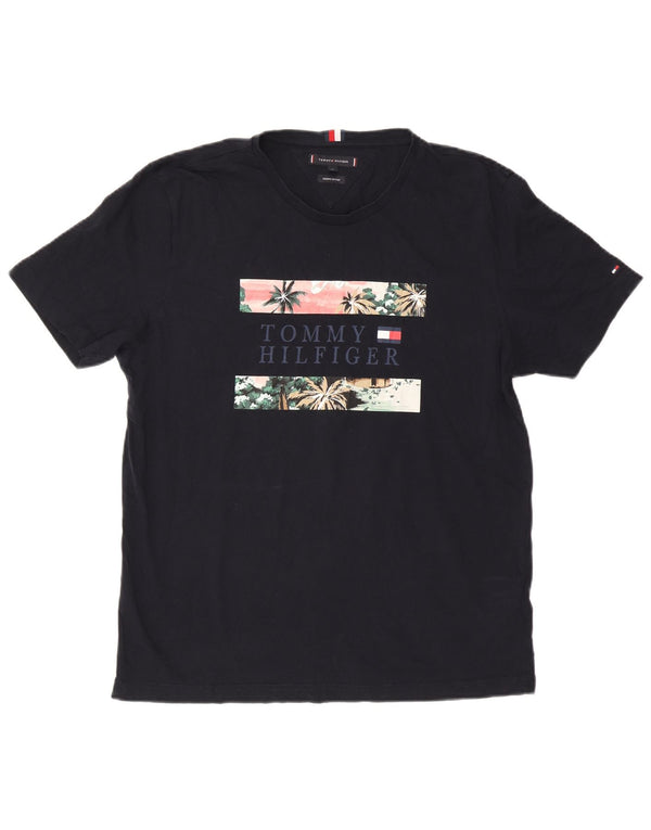 Tommy Hilfiger Mens Graphic T-Shirt Top XL Navy Blue Cotton