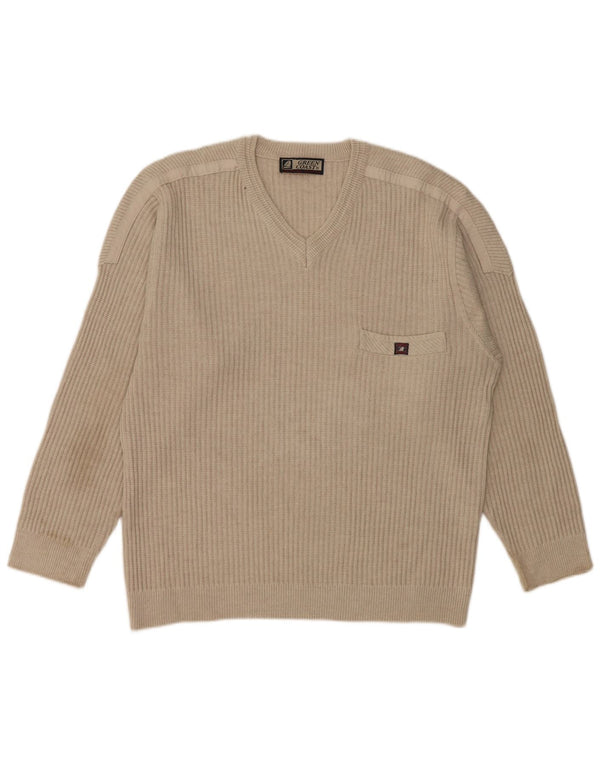 Green Coast Mens V-Neck Jumper Sweater IT 52 Large Grey Merino Wool