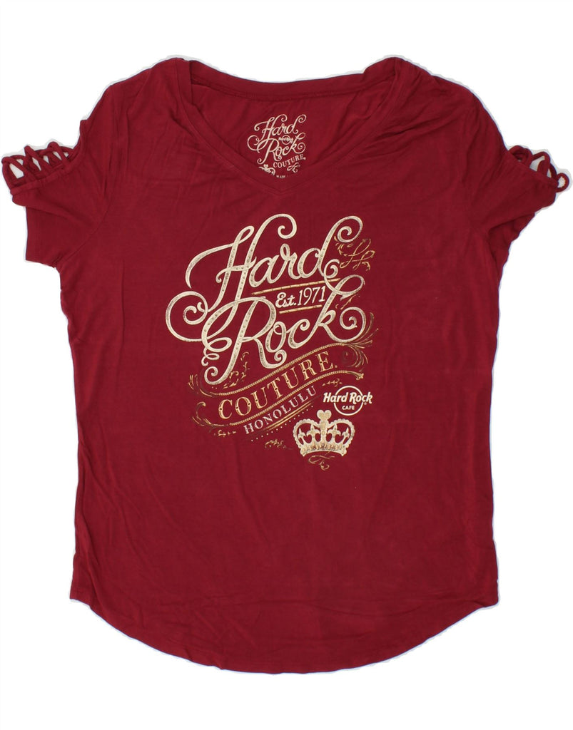 HARD ROCK CAFE Womens Honolulu Graphic T-Shirt Top UK 14 Medium Red | Vintage Hard Rock Cafe | Thrift | Second-Hand Hard Rock Cafe | Used Clothing | Messina Hembry 