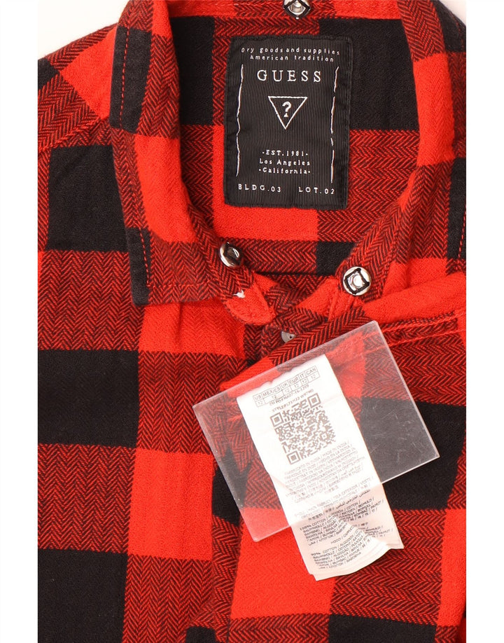 Guess Boys Graphic Flannel Shirt 11-12 Years Red Check Cotton