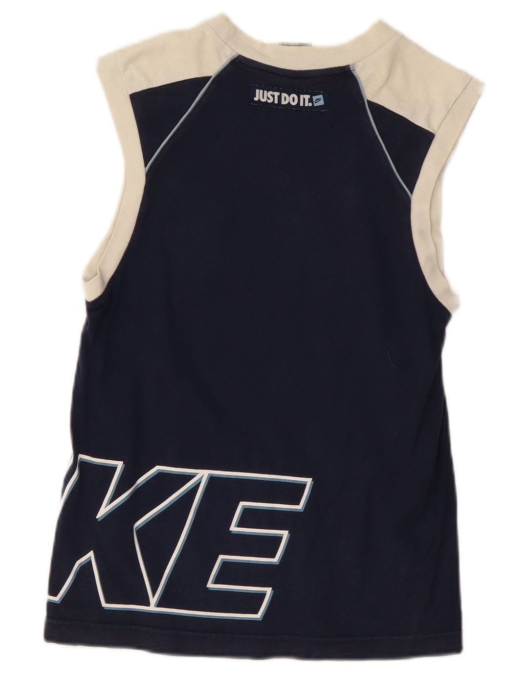 NIKE Boys Graphic Vest Top 12-13 Years Large Navy Blue Colourblock