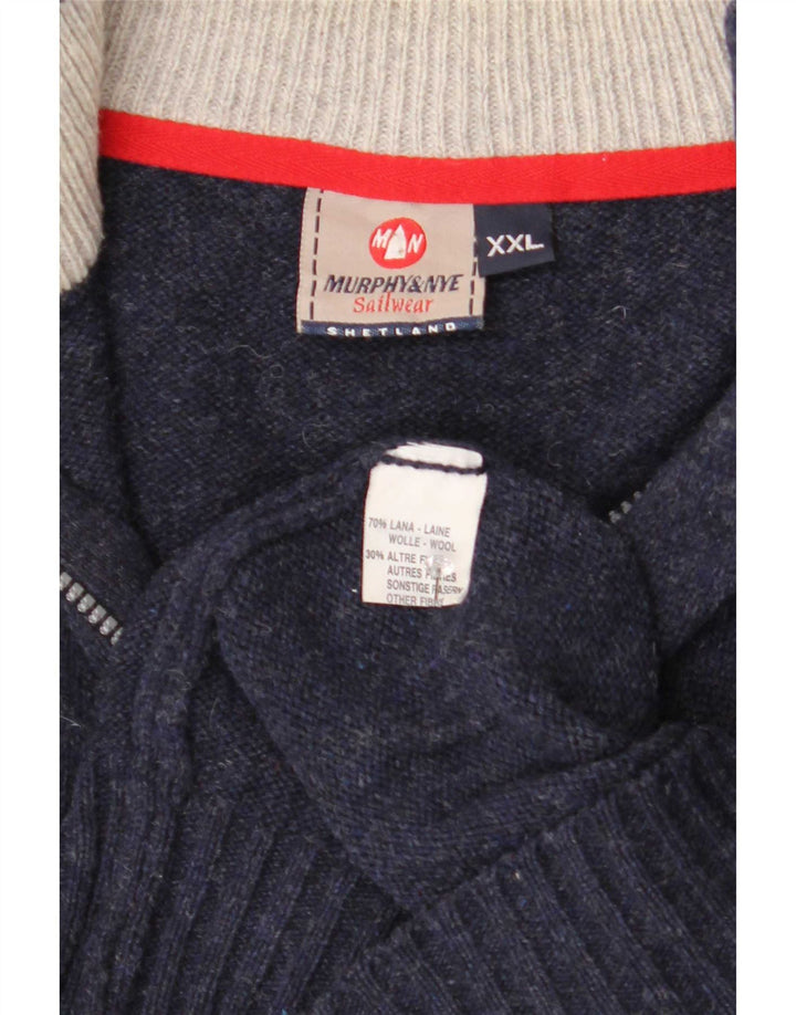 Murphy & Nye Mens Zip Neck Jumper Sweater 2XL Navy Blue Wool