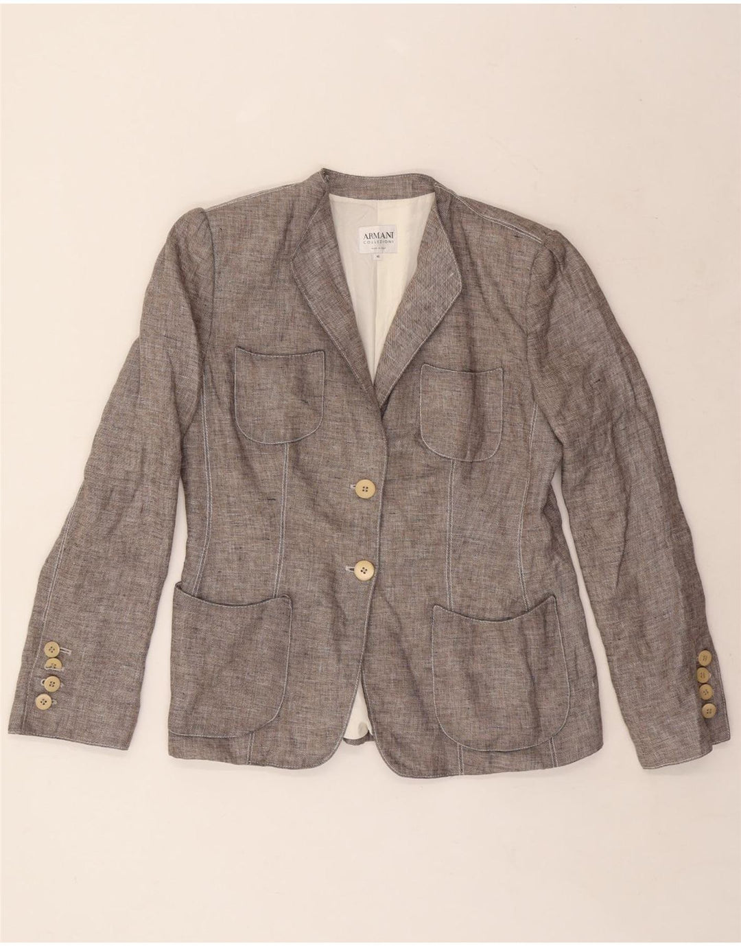 Armani Collezioni Womens 2 Button Blazer Jacket IT 46 Large Grey Linen