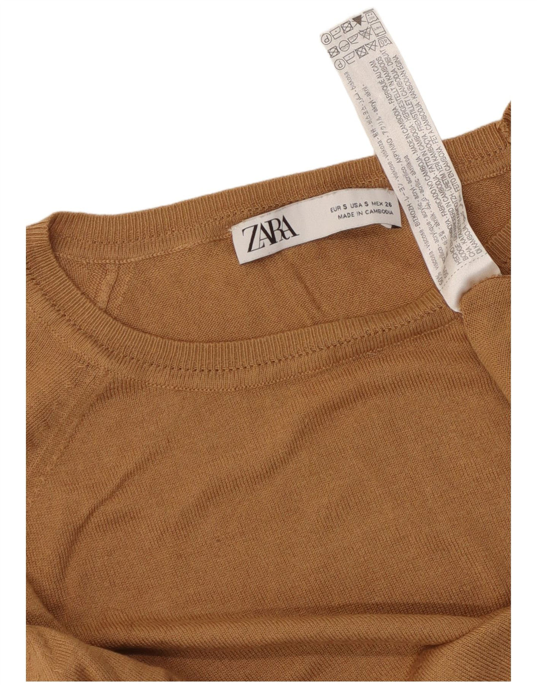 ZARA Womens Crop Oversized Boat Neck Jumper Sweater UK 10 Small Brown