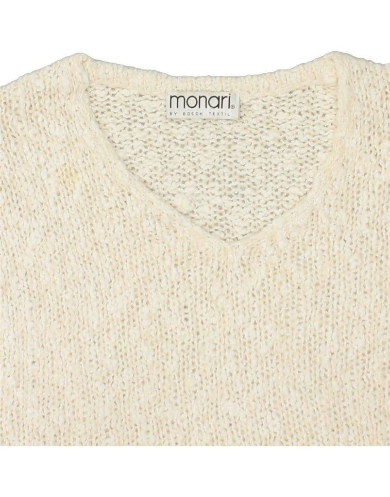 MONARI Womens Crop 3/4 Sleeve V-Neck Jumper Sweater UK 12 Medium Off White Vintage Monari and Second-Hand Monari from Messina Hembry 