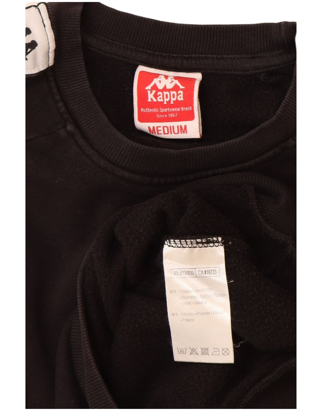 KAPPA Mens Graphic Sweatshirt Jumper Medium Black Colourblock Cotton