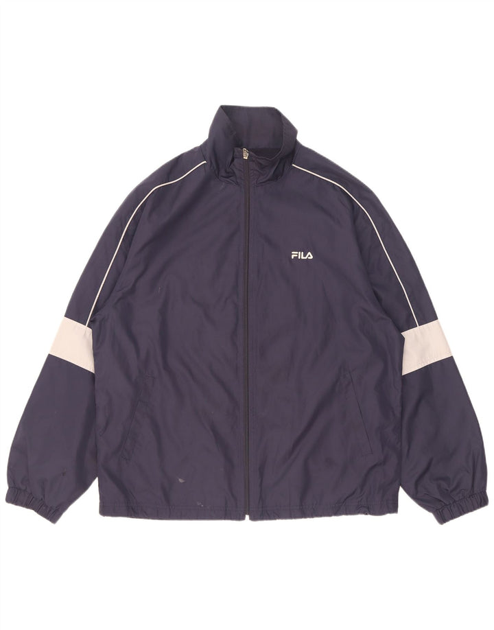 Fila Mens Rain Jacket UK 38 Medium Navy Blue Colourblock Polyester