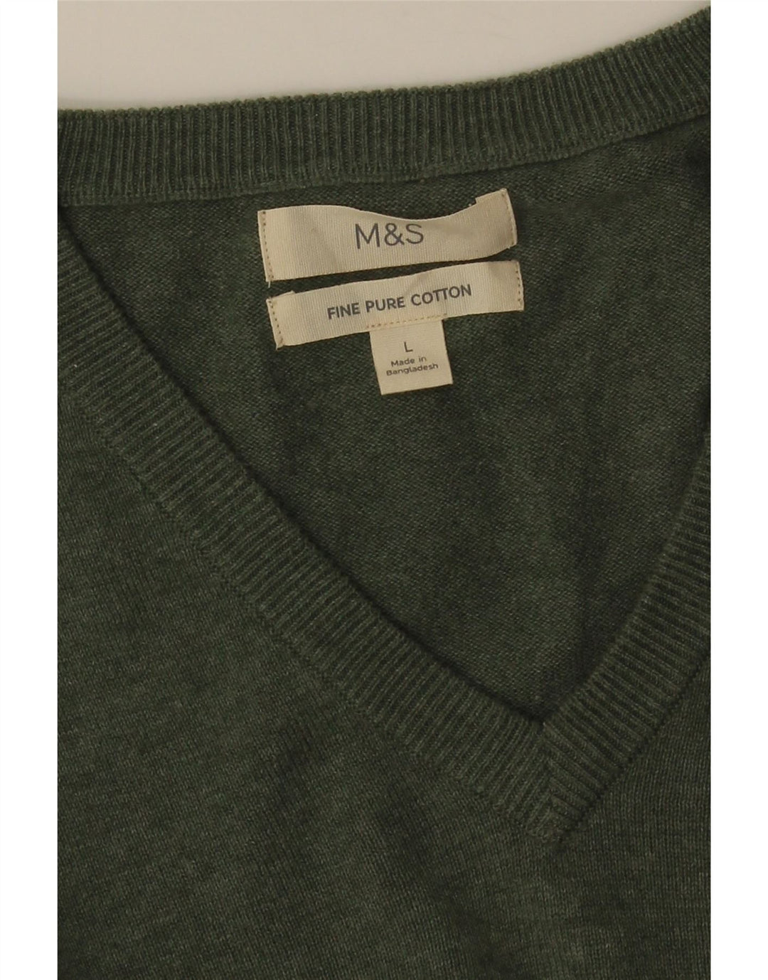 MARKS & SPENCER Mens V-Neck Jumper Sweater Large Green Cotton