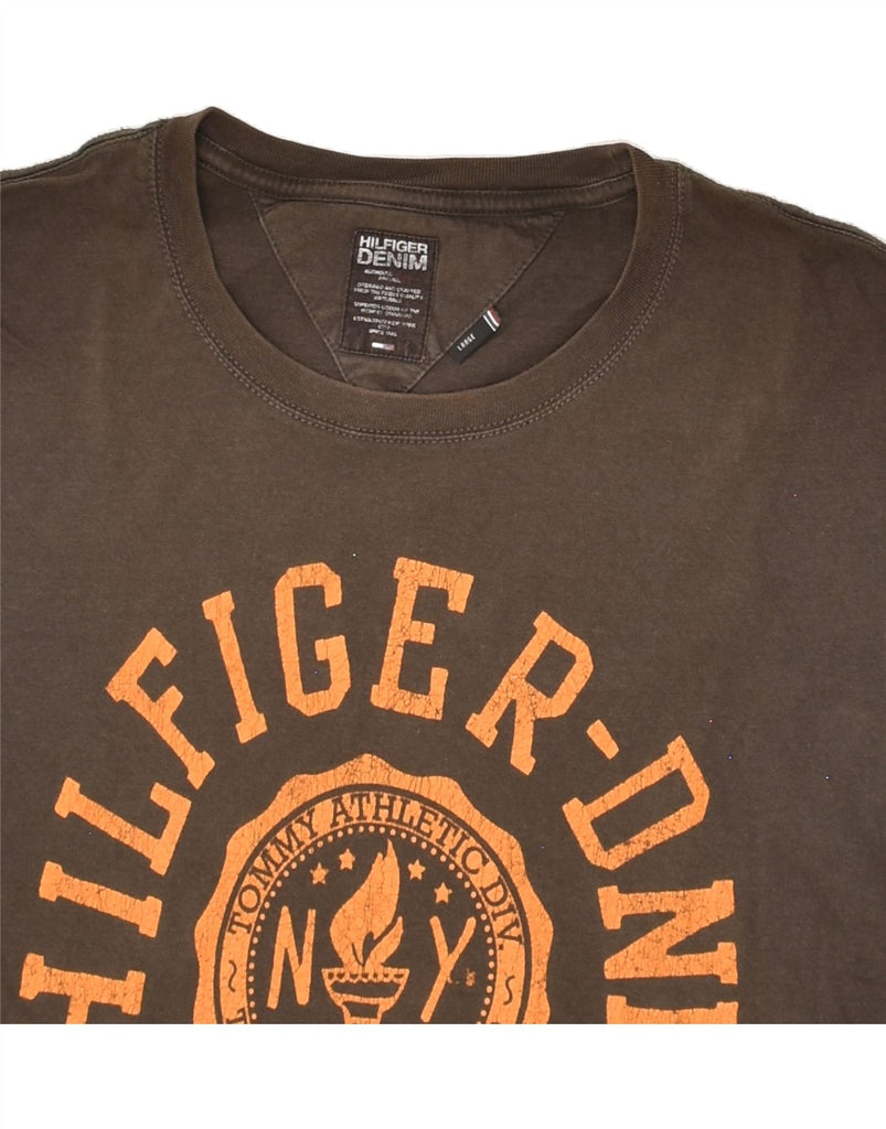 TOMMY HILFIGER Mens Graphic T-Shirt Top Large Brown Cotton | Vintage Tommy Hilfiger | Thrift | Second-Hand Tommy Hilfiger | Used Clothing | Messina Hembry 