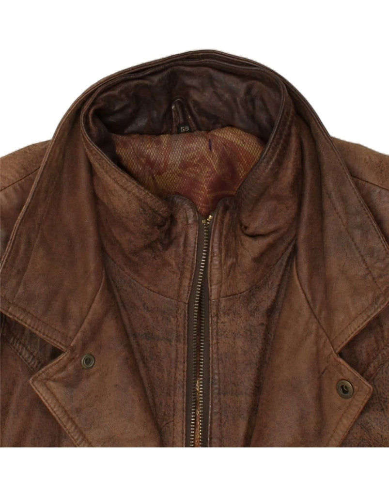 VINTAGE Mens Leather Jacket IT 58 4XL Brown Leather | Vintage Vintage | Thrift | Second-Hand Vintage | Used Clothing | Messina Hembry 