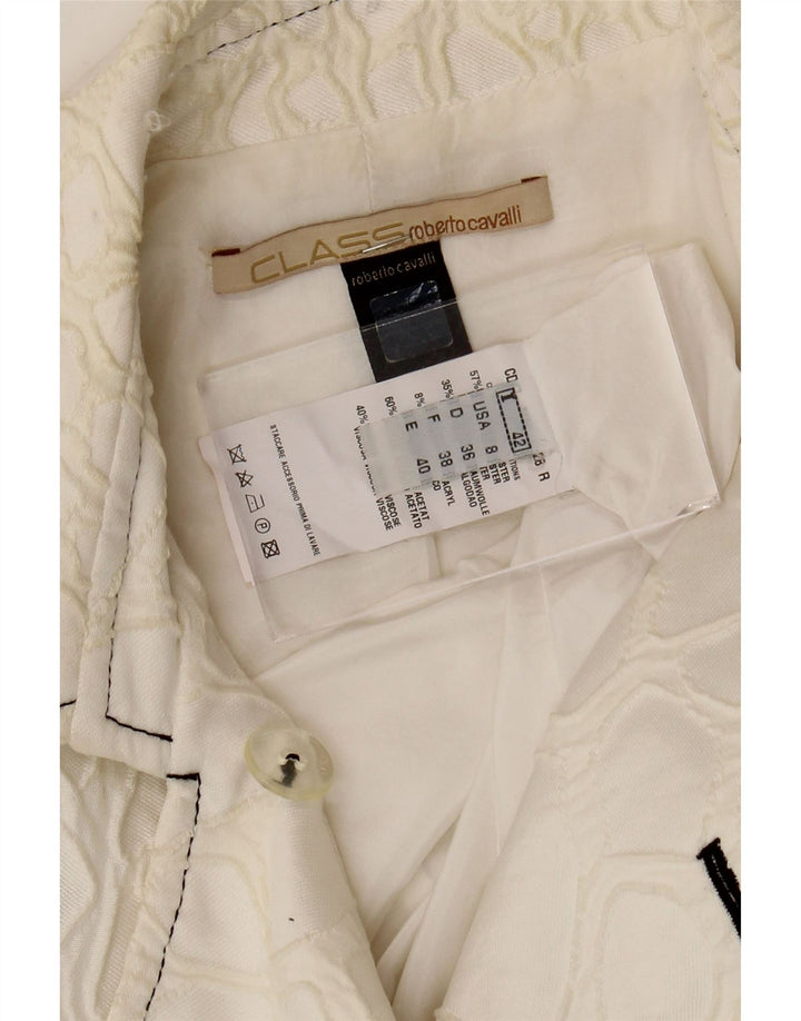 Roberto Cavalli Womens Blazer Jacket IT 42 Medium Off White Geometric