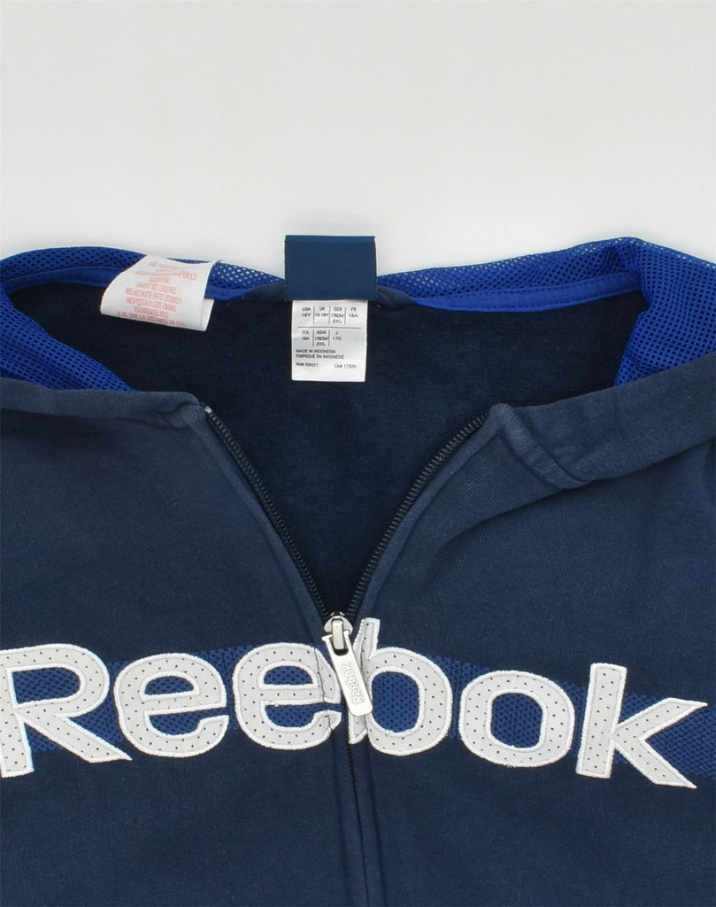 REEBOK Boys Graphic Zip Hoodie Sweater 15-16 Years Navy Blue Cotton | Vintage Reebok | Thrift | Second-Hand Reebok | Used Clothing | Messina Hembry 