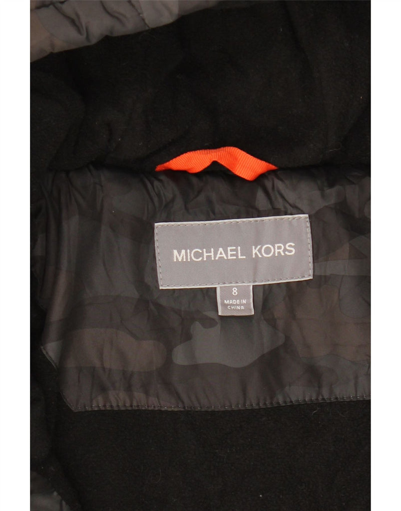 MICHAEL KORS Boys Hooded Padded Jacket 7-8 Years Grey Camouflage Polyester Vintage Michael Kors and Second-Hand Michael Kors from Messina Hembry 