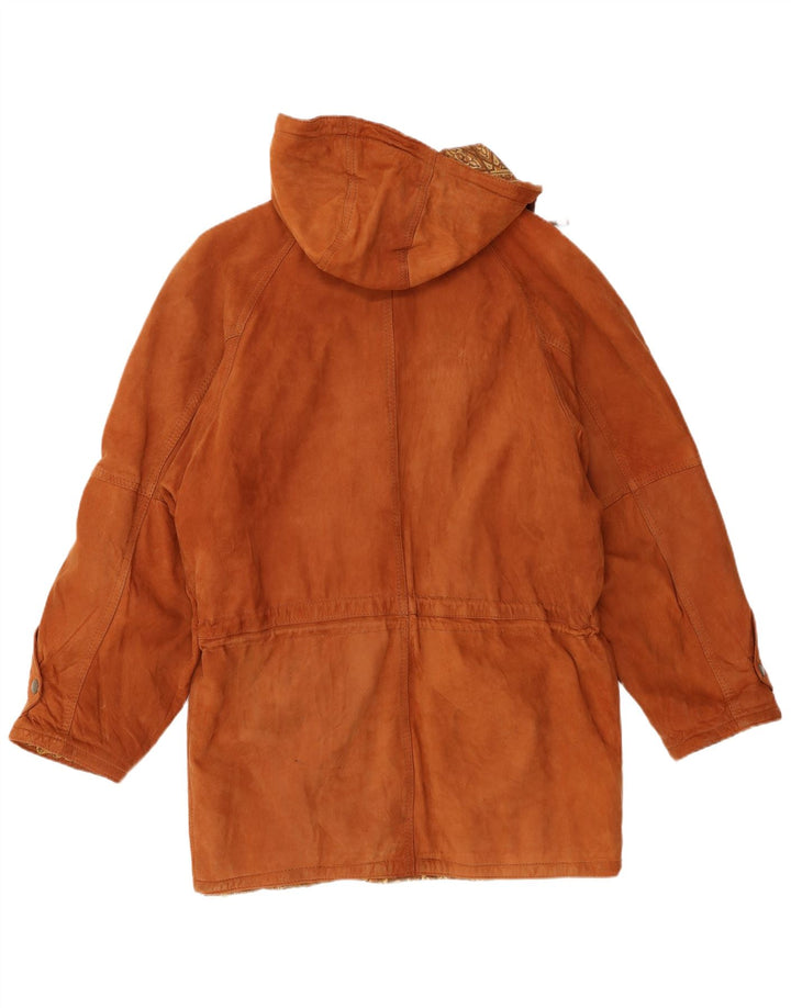 Vintage Mens Hooded Suede Parka Jacket IT 50 Large Brown Leather