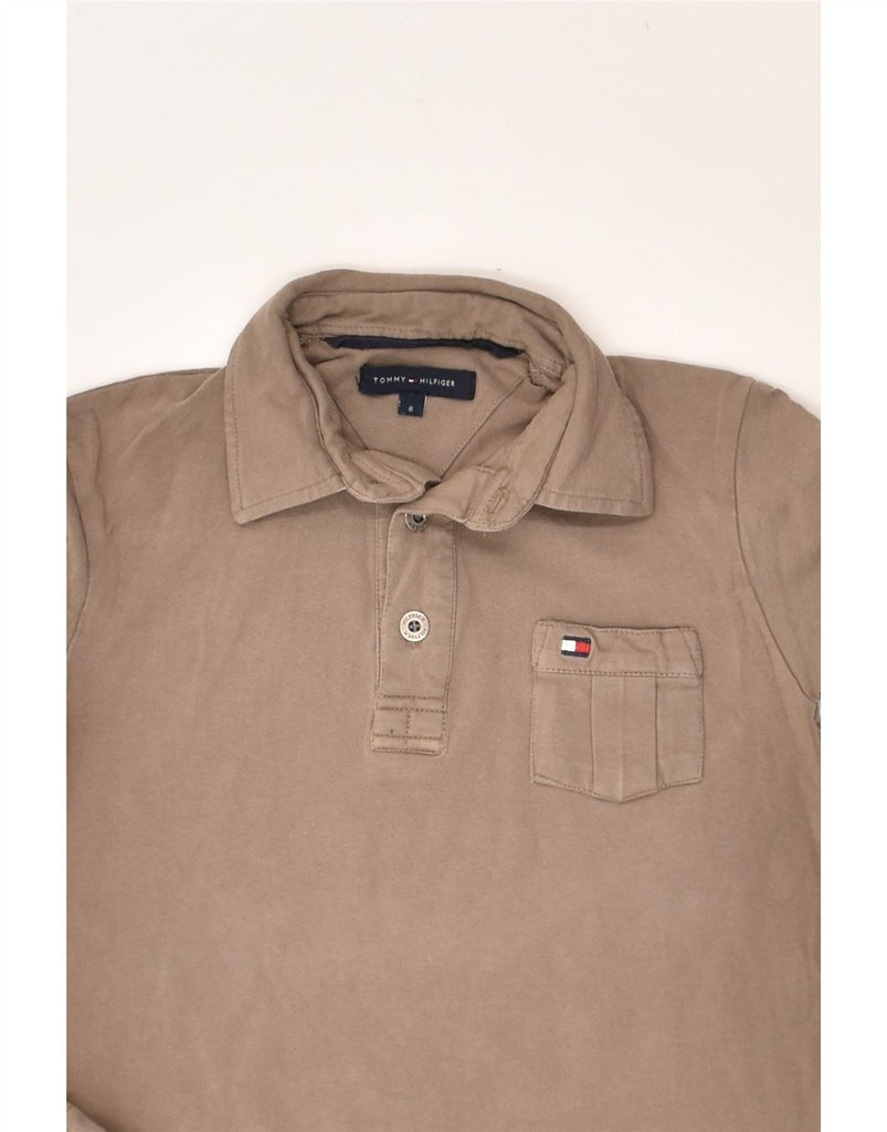 TOMMY HILFIGER Boys Long Sleeve Polo Shirt 7-8 Years Brown Cotton | Vintage Tommy Hilfiger | Thrift | Second-Hand Tommy Hilfiger | Used Clothing | Messina Hembry 