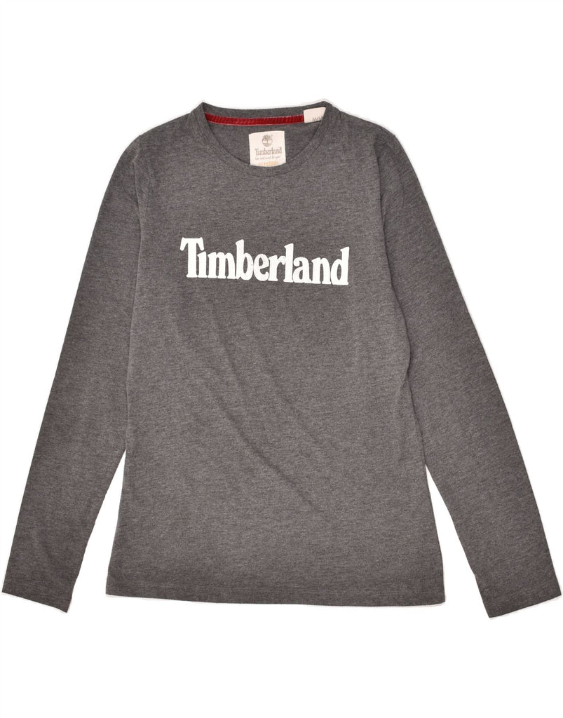 TIMBERLAND Womens Graphic Top Long Sleeve UK 14 Medium Grey Cotton | Vintage Timberland | Thrift | Second-Hand Timberland | Used Clothing | Messina Hembry 