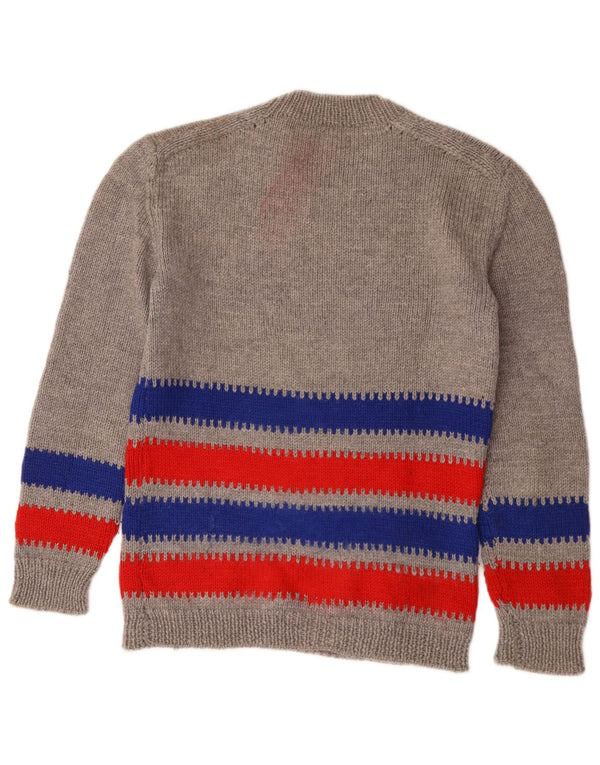 Vintage Womens Crew Neck Jumper Sweater UK 14 Medium Grey Striped