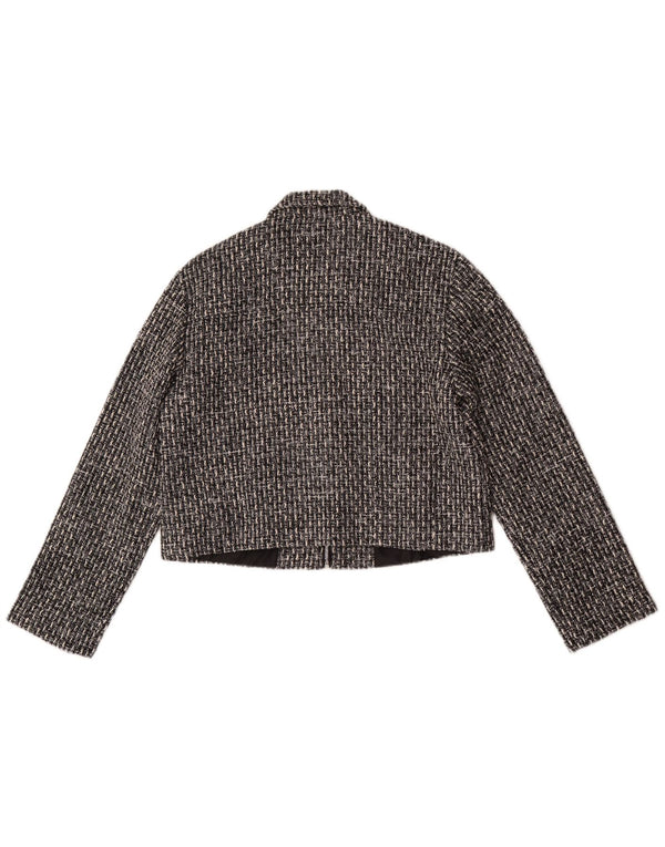 Les Copains Womens Crop Bomber Jacket UK 14 Medium Grey Check Polyester