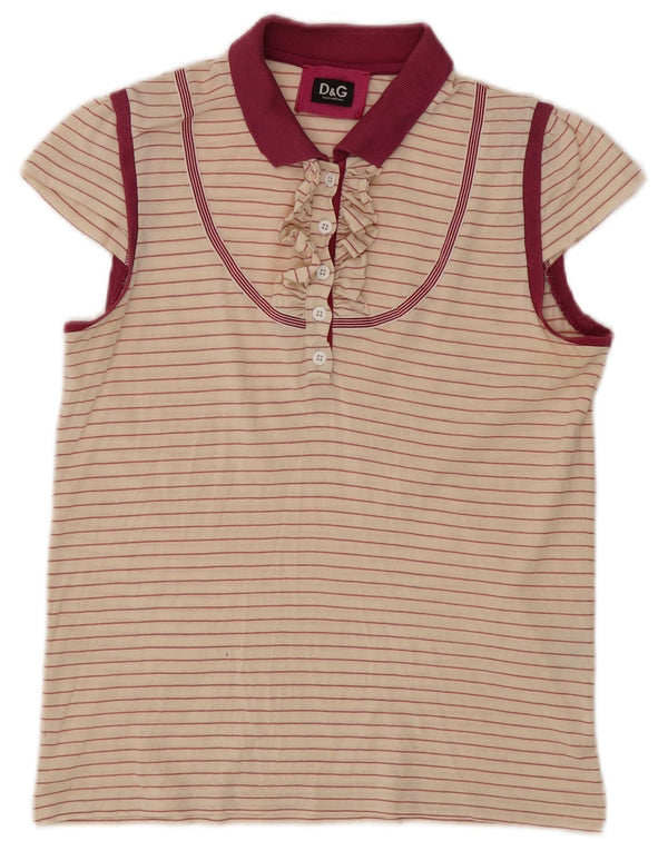 Dolce & Gabbana Womens Polo Shirt UK 12 Medium Beige Pinstripe