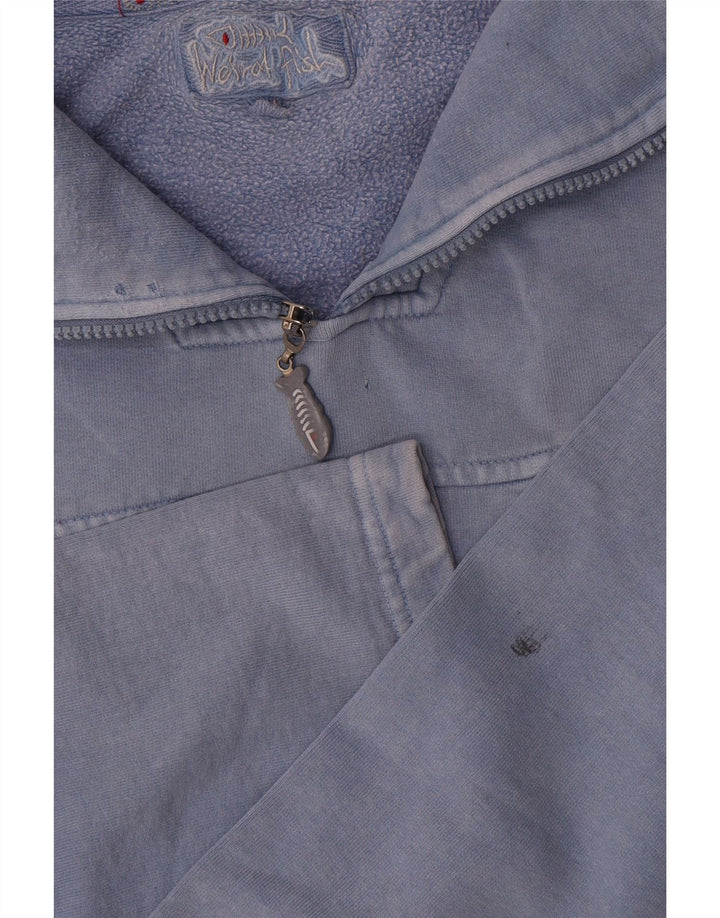 Weird Fish Mens Zip Neck Sweatshirt Jumper Medium Blue Cotton