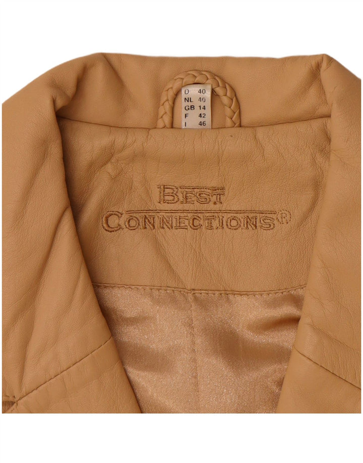Vintage Womens Leather Coat UK 14 Large Beige Leather