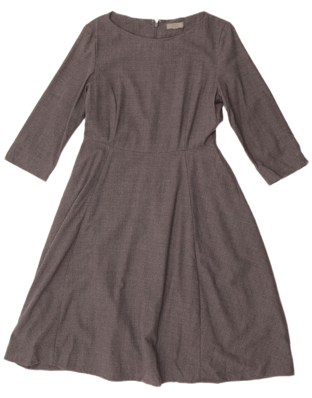 Cos Womens 3/4 Sleeve A-Line Dress UK 12 Medium Grey Wool