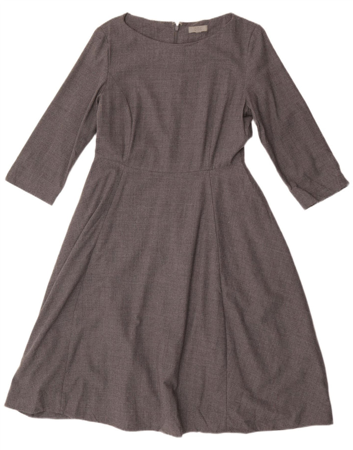 Cos Womens 3/4 Sleeve A-Line Dress UK 12 Medium Grey Wool