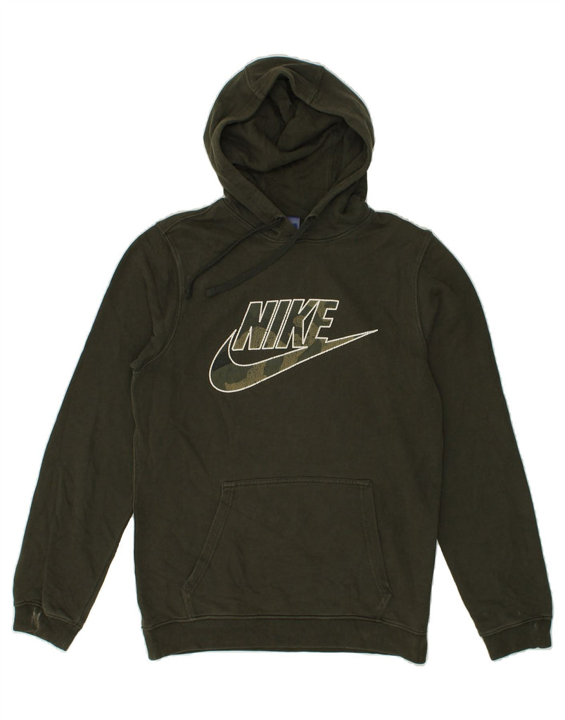 NIKE Mens Graphic Hoodie Jumper Small Khaki Cotton | Vintage Nike | Thrift | Second-Hand Nike | Used Clothing | Messina Hembry 