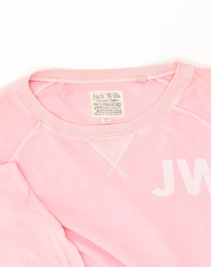 JACK WILLS Womens Graphic Sweatshirt Jumper UK 12 Medium  Pink Cotton | Vintage Jack Wills | Thrift | Second-Hand Jack Wills | Used Clothing | Messina Hembry 