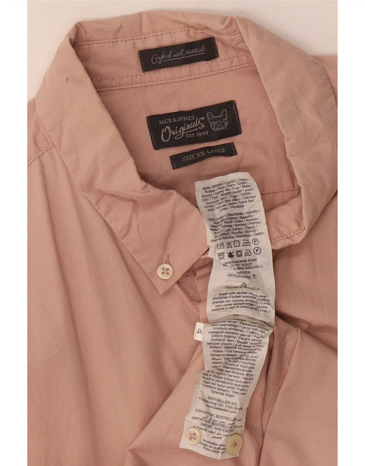 Jack & Jones Mens Short Sleeve Shirt 2XL Pink Cotton