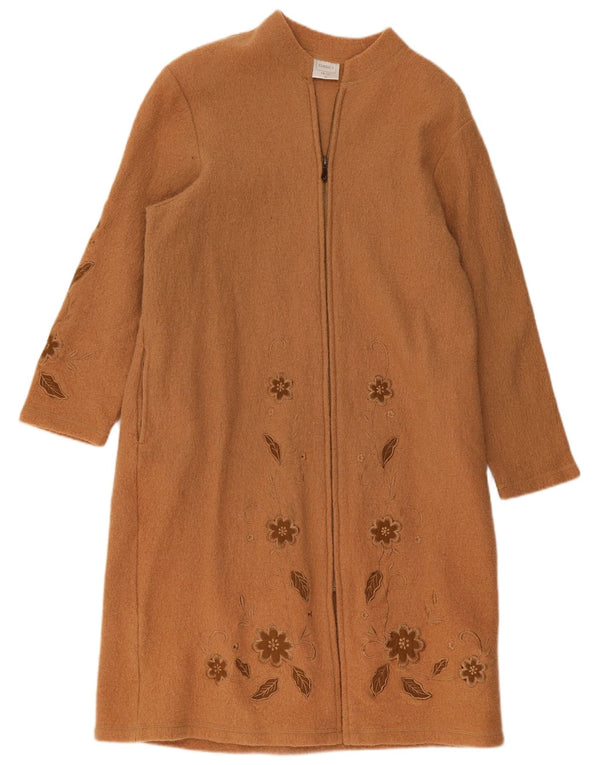 Vintage Womens Overcoat UK 22 3XL Beige Floral Wool