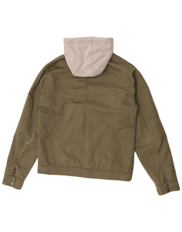 Guess Mens Graphic Hooded Utility Jacket UK 38 Medium Khaki Colourblock