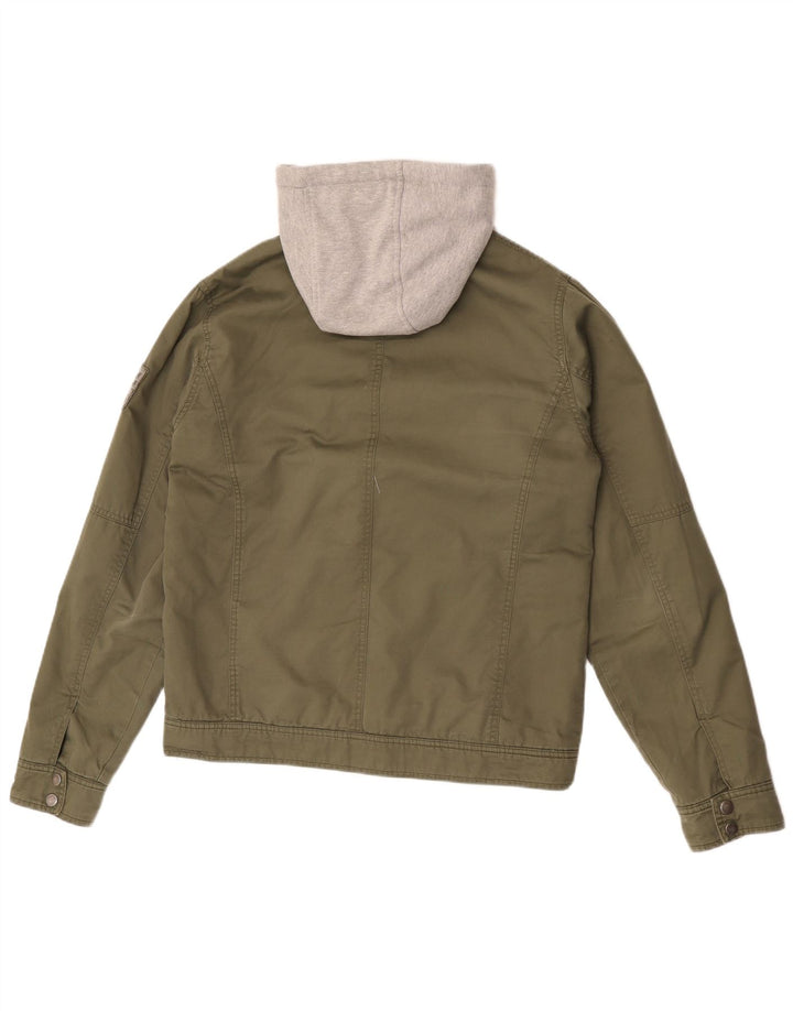 Guess Mens Graphic Hooded Utility Jacket UK 38 Medium Khaki Colourblock