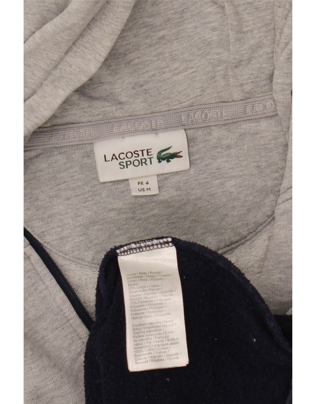 Lacoste Mens Zip Neck Hoodie Jumper Size 4 Medium Navy Blue Colourblock
