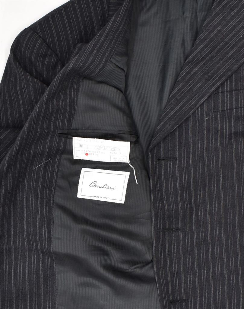 CORNELIANI Mens 3 Button Blazer Jacket IT 48 Medium Black Pinstripe | Vintage Corneliani | Thrift | Second-Hand Corneliani | Used Clothing | Messina Hembry 