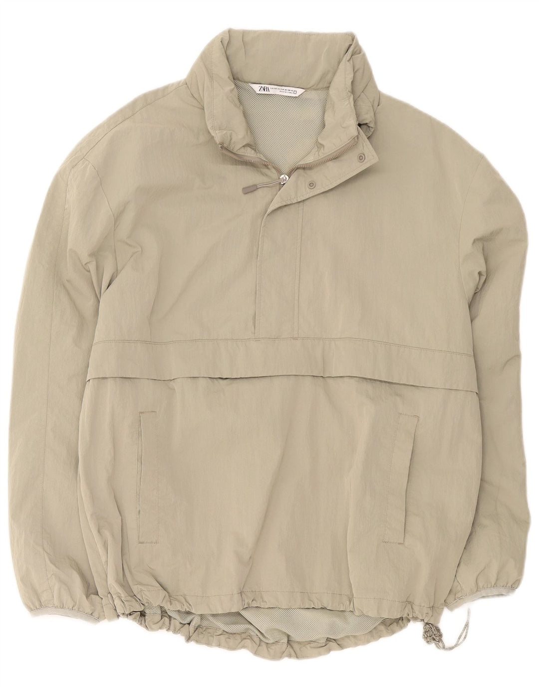 Zara Mens Loose Fit Anorak Jacket UK 36 Small Khaki Polyester