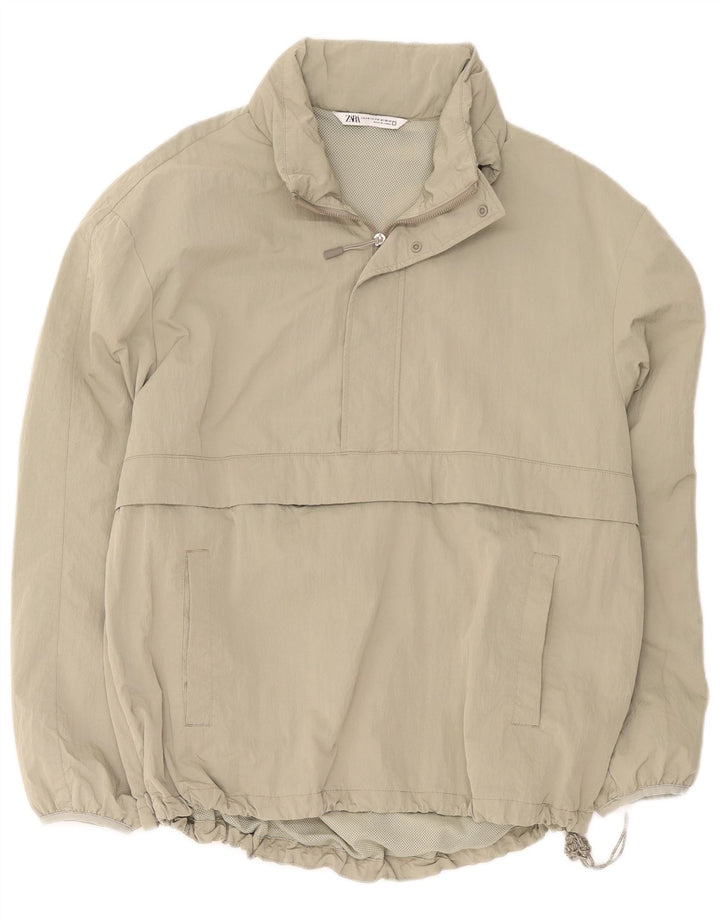 Zara Mens Loose Fit Anorak Jacket UK 36 Small Khaki Polyester